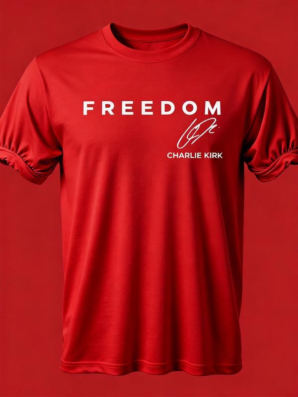 Patriotic Slogan Print Round Neck T-Shirt, Loose Comfortable Casual Sports Top, Perfect for Daily Wear & Leisure,...
