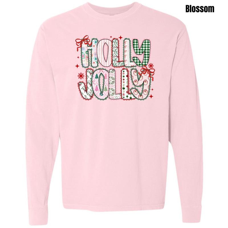 Pattern Holly Jolly Comfort Colors Long Sleeve T-Shirt 'NLB' Hoodie, Sweatshirt | PodTeesHub.com