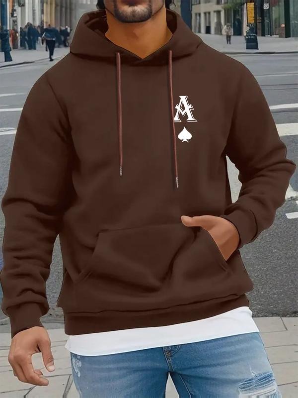Pattern Letter Print Men's Hooded Sweatshirt New Spring and Autumn Winter Solid Color Printed Hoodie Top Loose Style...