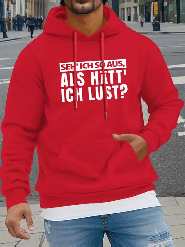 Pattern Letter Print Men's Hooded Sweatshirt New Spring and Autumn Winter Solid Color Printed Hoodie Top Loose Style...