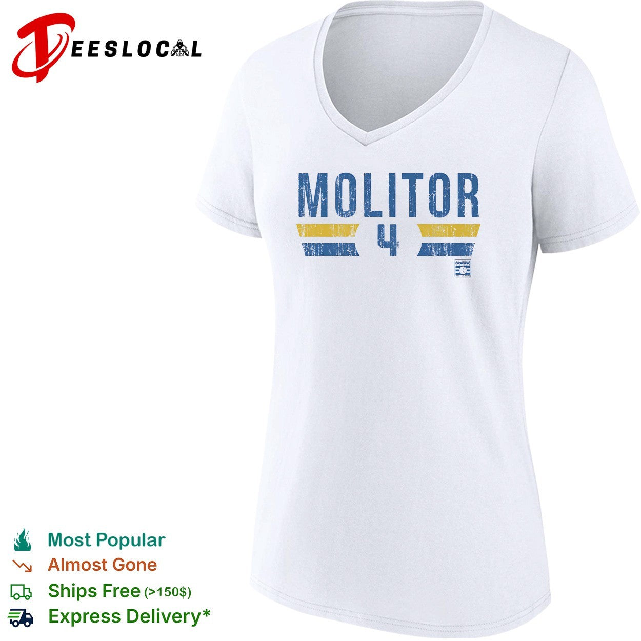 Paul Molitor number 4 Milwaukee Brewers baseball retro shirt