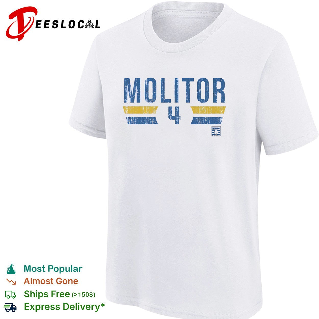 Paul Molitor number 4 Milwaukee Brewers baseball retro shirt