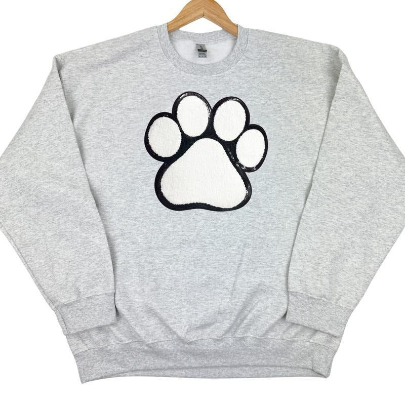 Paw Chenille Sequin Patch Sweatshirt -- ASH GREY T-Shirts, Hoodie | PodTeesHub.com