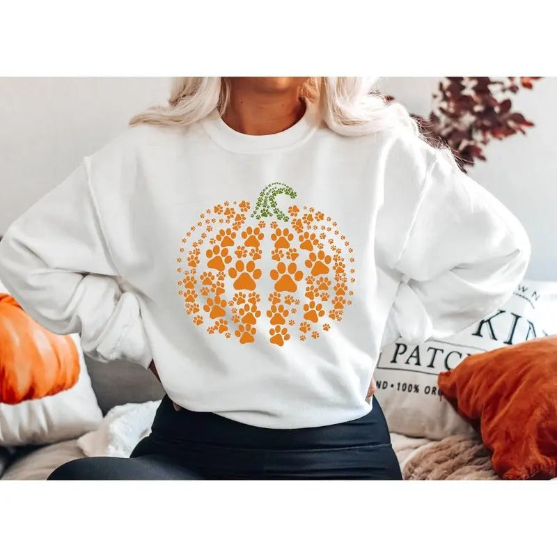 Paw pumpkin shirt,  pumpkin dog shirt, dog halloween shirt,retro pumpkin, Halloween Shirt, Halloween Sweatshirt Cotton...