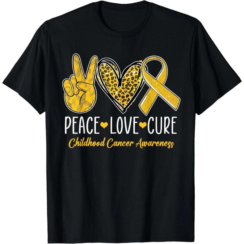 Peace Love Cure Childhood Cancer Awareness Gold Ribbon T-Shirt Hoodie, Sweatshirt | PodTeesHub.com