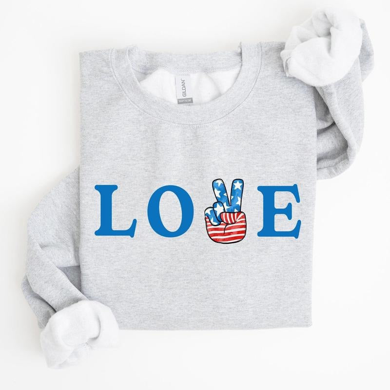 Peace, Love, America, Retro, 4th of July Sweatshirt, Women's Crew Neck, Crewneck T-Shirts, Hoodie | PodTeesHub.com