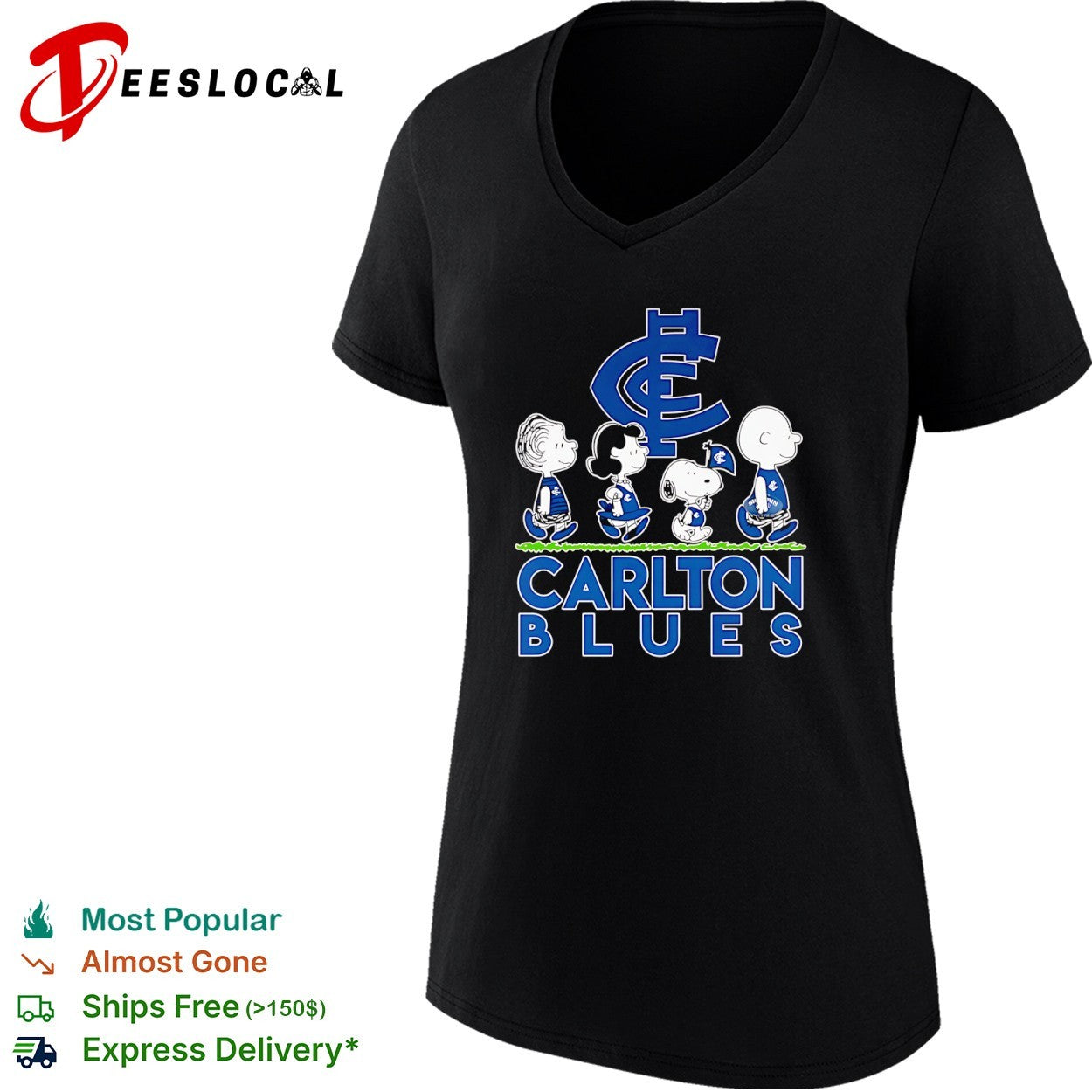 Peanuts Characters Carlton Blues AFL Logo Australian Football League shirt