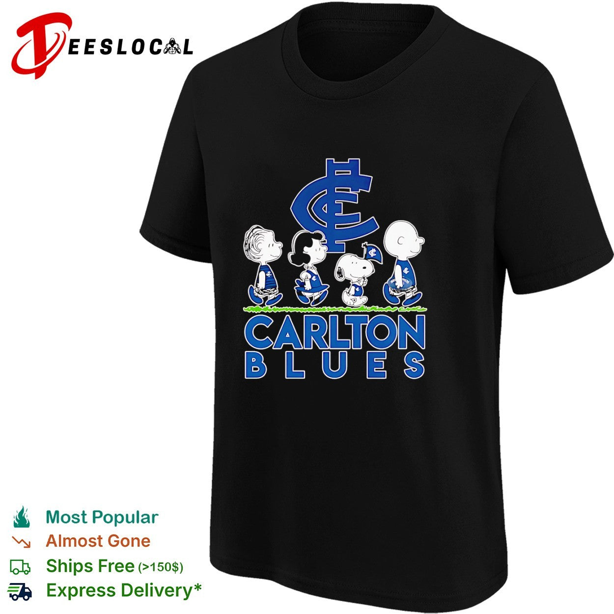 Peanuts Characters Carlton Blues AFL Logo Australian Football League shirt