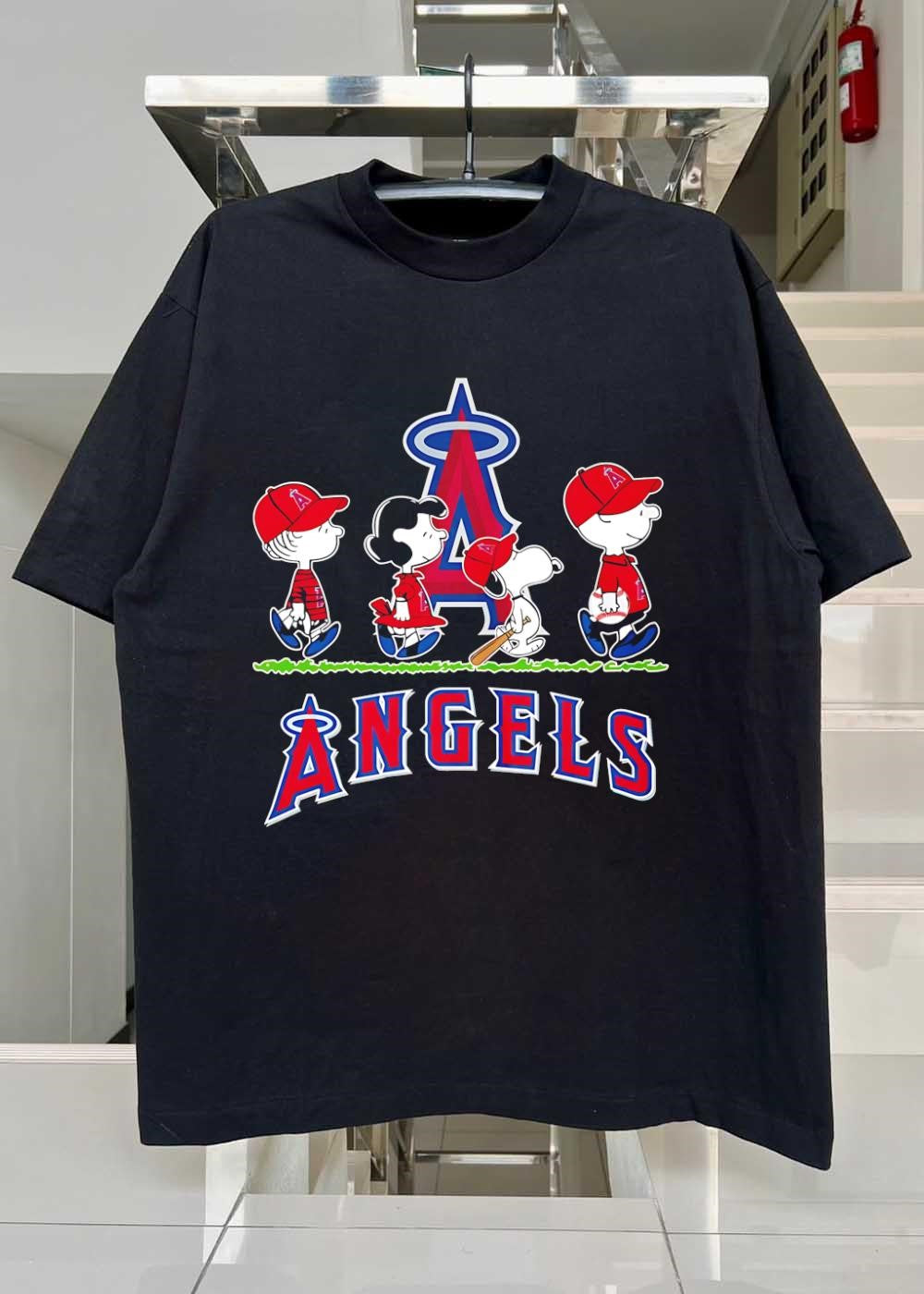 Peanuts Gang Walking with Baseball Gear Los Angeles Angels shirt