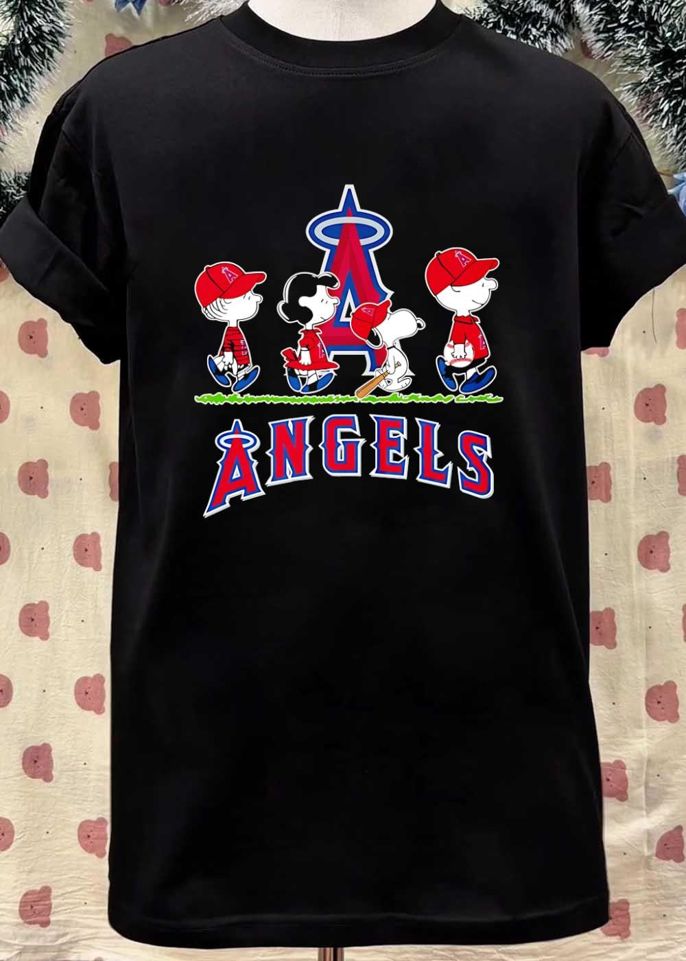 Peanuts Gang Walking with Baseball Gear Los Angeles Angels shirt