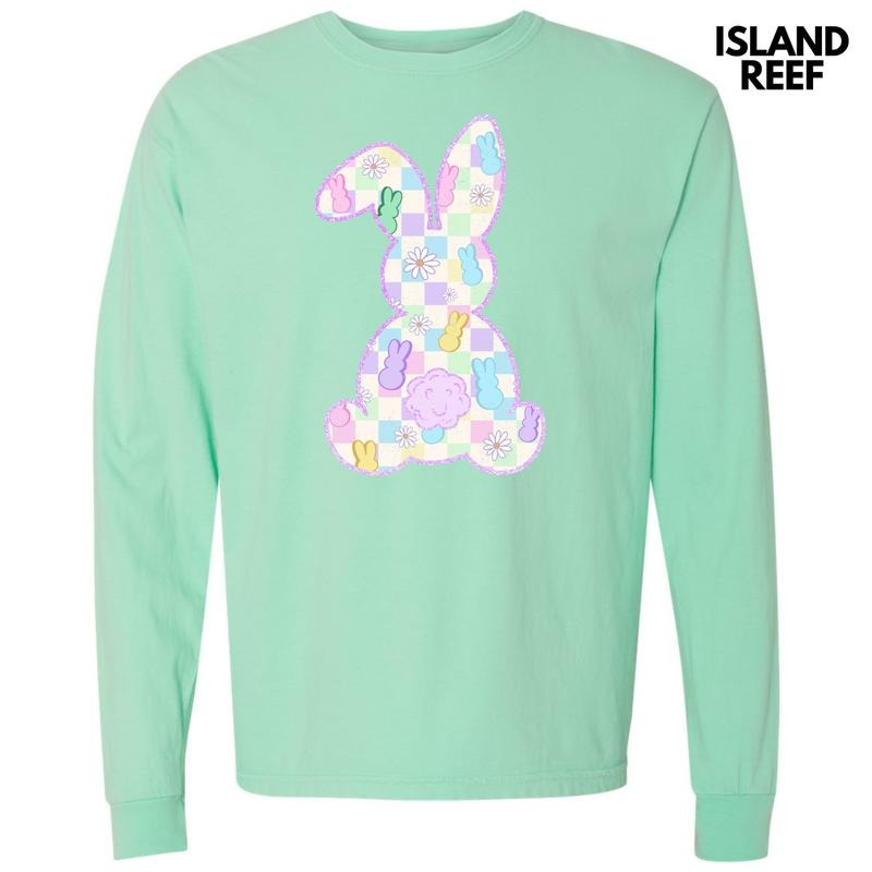 Peeps Checkered Bunny Long Sleeve Comfort Colors T-Shirt Hoodie, Sweatshirt | PodTeesHub.com