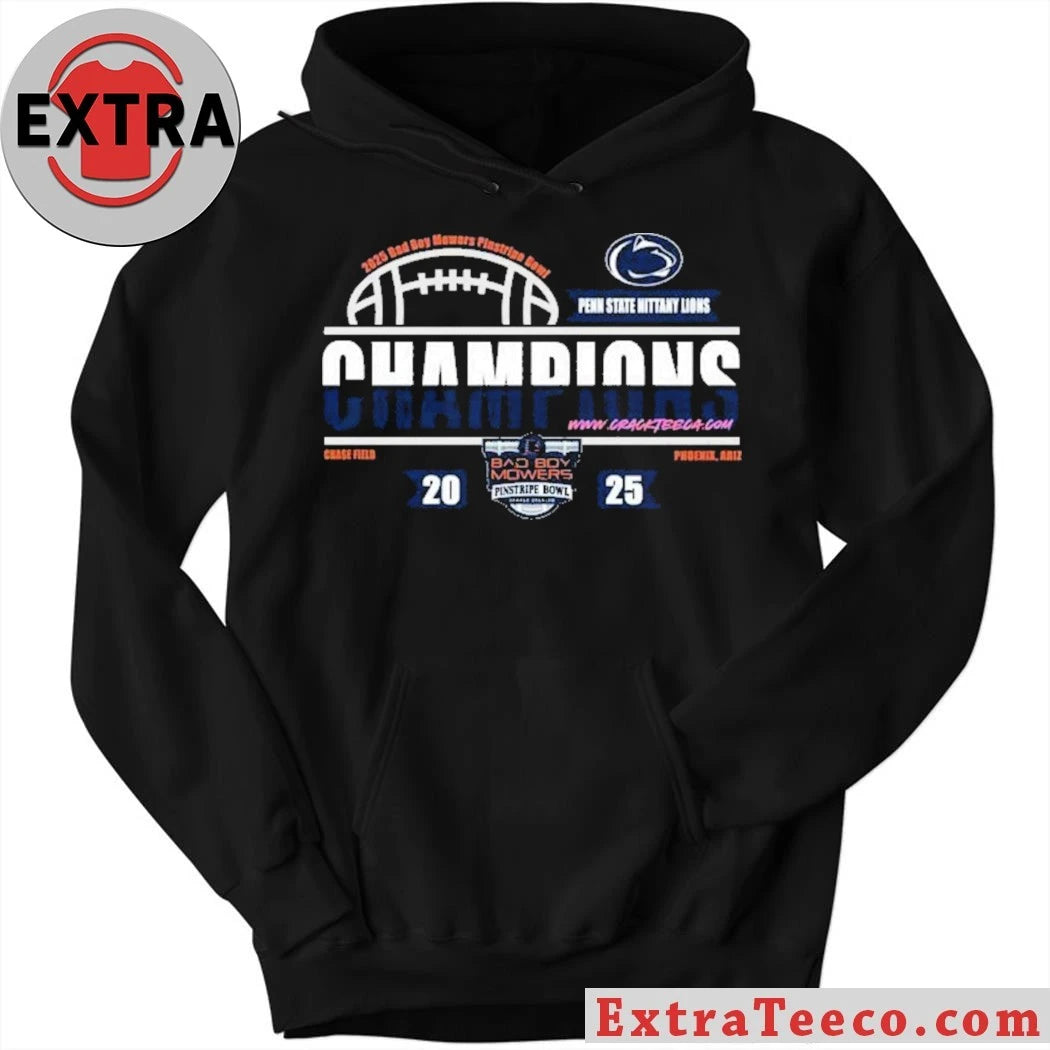 Penn State Nittany Lions 2025 Bad Boy Mowers Pinstripe Bowl Champions At Yankee Stadium Logo T-Shirt