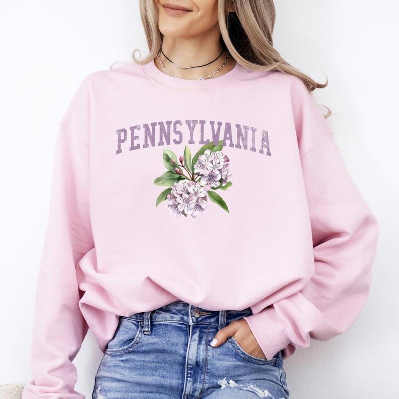 Pennsylvania State Flower Sweatshirt, Crew Neck, Women's, Crewneck T-Shirts, Hoodie | PodTeesHub.com