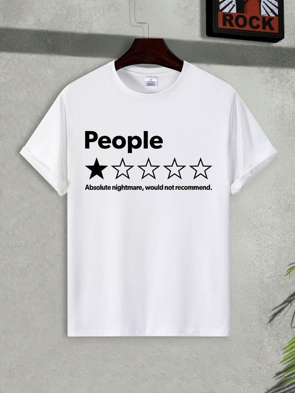 People's Absolute Nightmare Letter Print T-Shirt, Short Sleeve Fitted Casual Style, Summer Fashion Trendy Knitted Fabric...