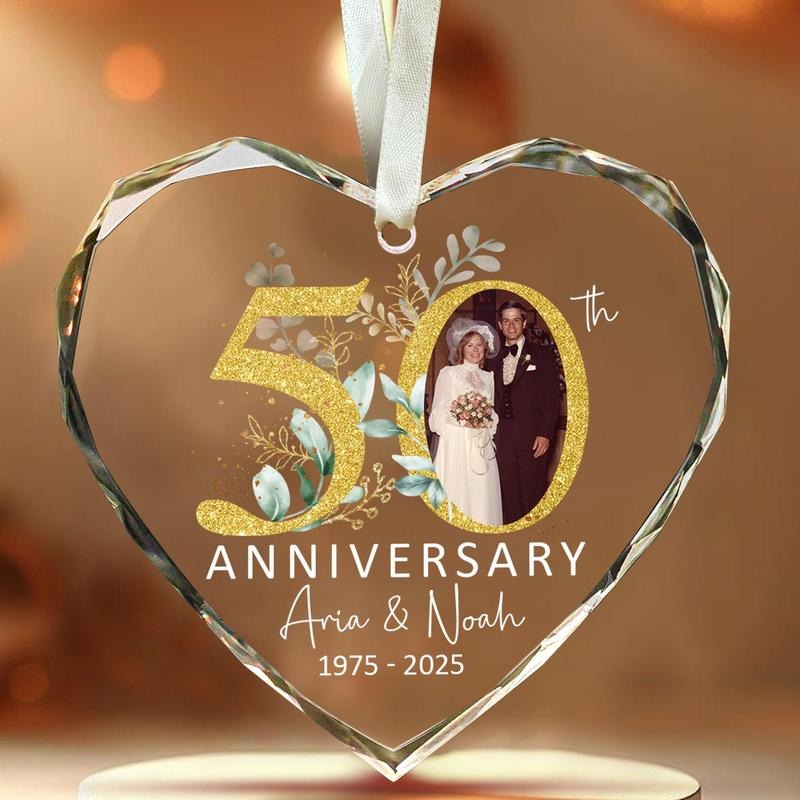 Personalized 50th Wedding Anniversary Glass Ornament, Custom Wedding Photo Ornament, Anniversary Gift For Mom And Dad,...