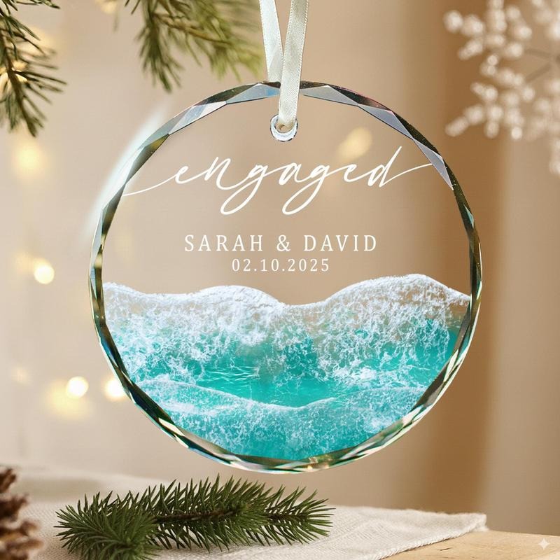 Personalized Beach Engaged Ornament, Custom Engaged 2025 Glass Ornament, Engagement Keepsake, Engagement Gift, First...