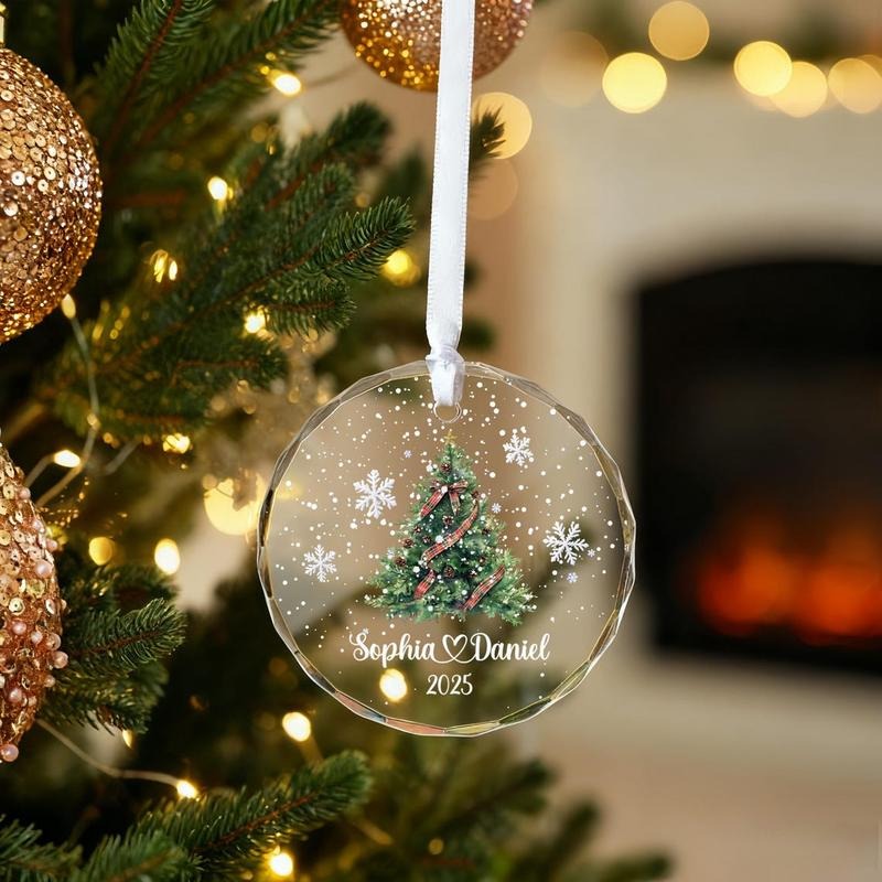 Personalized Christmas Tree Ornament, 2025 Couple Christmas Ornament, Glass Snowflake Holiday Keepsake, Wedding...