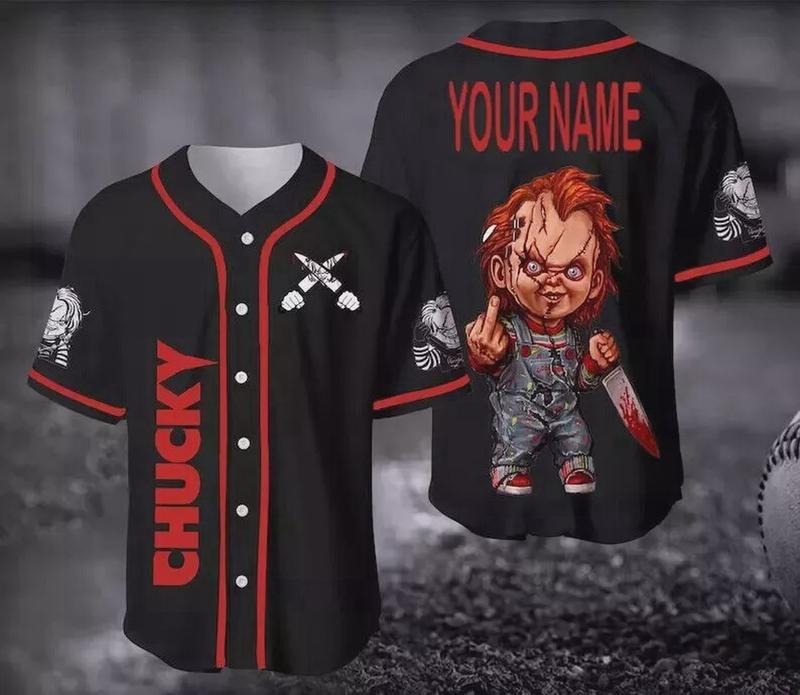 Personalized Chucky With Knife Horror Movie Killer Baseball Jersey Shirt Hoodie, Sweatshirt | PodTeesHub.com