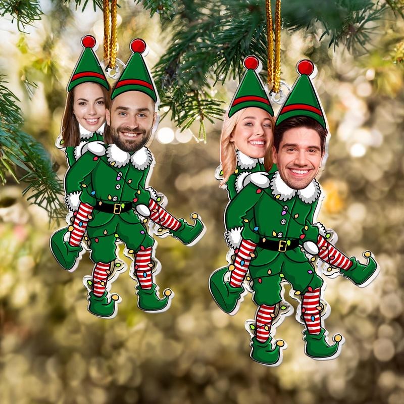 Personalized Couple Funny Elf Photo Ornament, Custom Funny Face For Husband Wife, Photo Gift For Valentine Christmas...