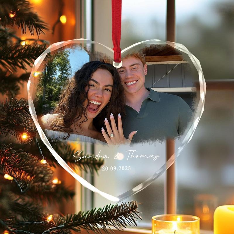 Personalized Couple Photo Ornament, Couples Gifts, Custom Photo Glass Ornament, Couple Keepsake, Custom Picture Ornament,...