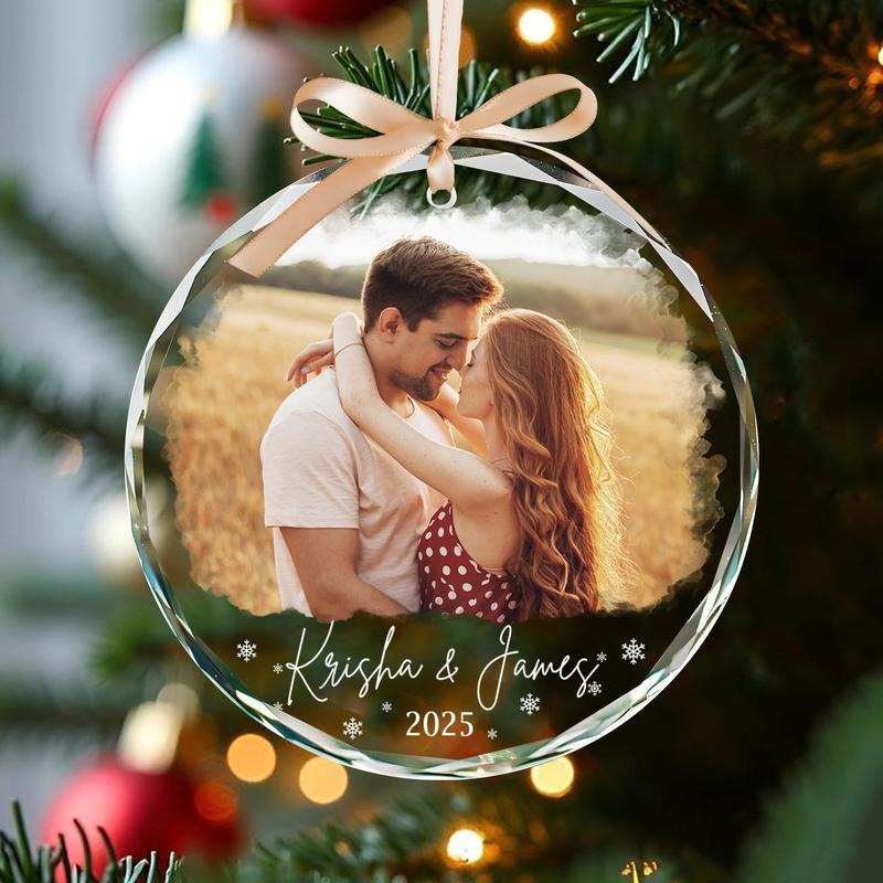 Personalized Couple Photo Ornament, Custom Photo Glass Ornament, Couples Keepsake Gifts, Custom Picture Newlywed...