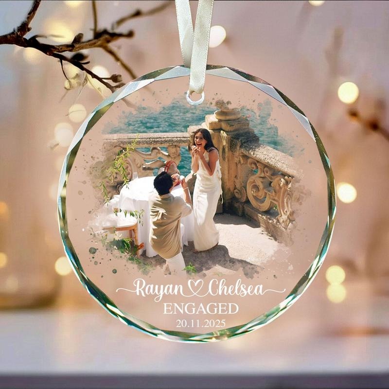 Personalized Engagement Ornament, Custom Proposal Photo Glass Ornament, Engagement 2025 Gift, Christmas Couples Gift,...