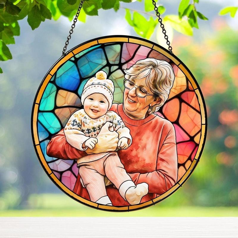 Personalized Grandma Portrait Suncatcher: Stained Glass Window Hanging T-Shirts, Hoodie, Sweatshirt | PodTeesHub.com
