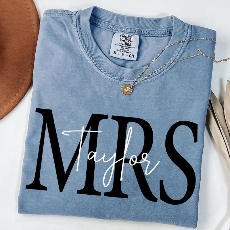 Personalized Mr & Mrs Family Name Comfort Colors Shirt, Valentines gift, Wedding Gifts, Custom Wifey Hubby Shirt,...