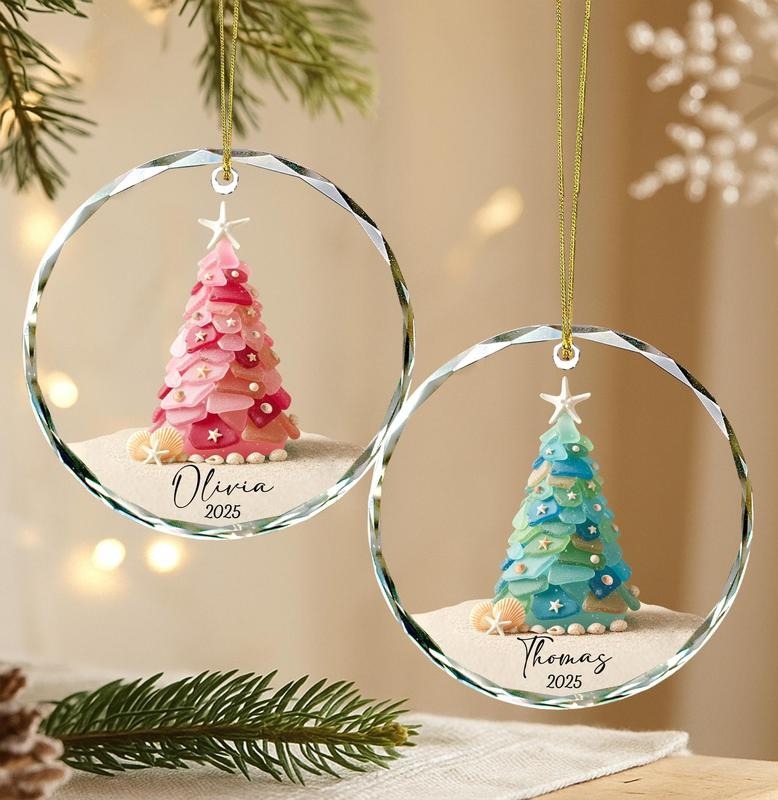 Personalized Seaglass Christmas Tree Glass Ornament: Glass Ocean Ornament T-Shirts, Hoodie, Sweatshirt | PodTeesHub.com