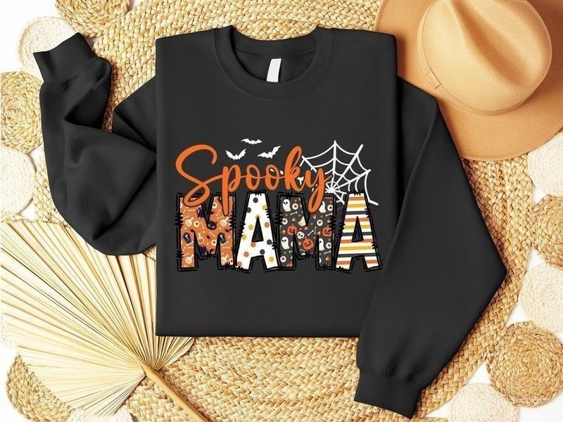 Personalized Spooky Mama Halloween Sweatshirt, Fall Season Sweatshirt, Halloween Party Gift for Mom T-Shirts, Hoodie