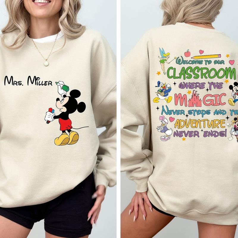 Personalized Teacher Sweatshirt, Back To School Sweatshirt, Mouse Gildan 5000 Heavy Cotton Graphic Tees, Magic Kingdom...