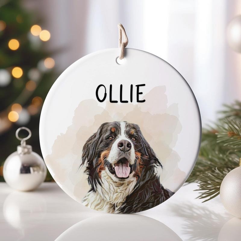 Personalized Watercolor Photo Dog Ornament - First Christmas Ornament Gift for Dog Lover Gift - Custom Forever Loved...