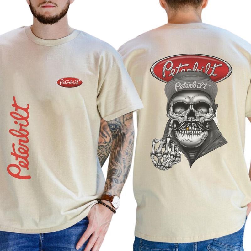 Peterbilt Rebel Trucker Shirt, Soft Ring-Spun Cotton, Unique Moustache Skull Prints for Trucking Enthusiasts & Rebel...