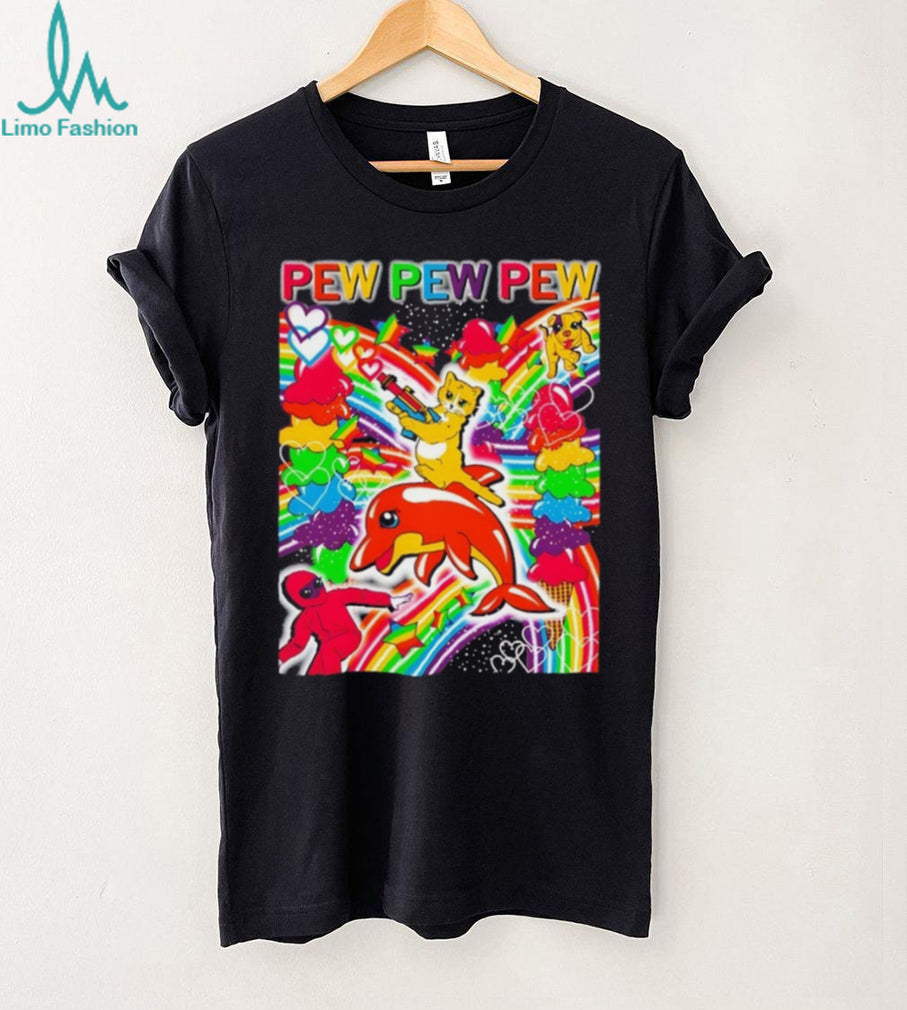 Pew Pew Pew Rainbow Cat Riding Dolphin Vaporwave Aesthetic T Shirt