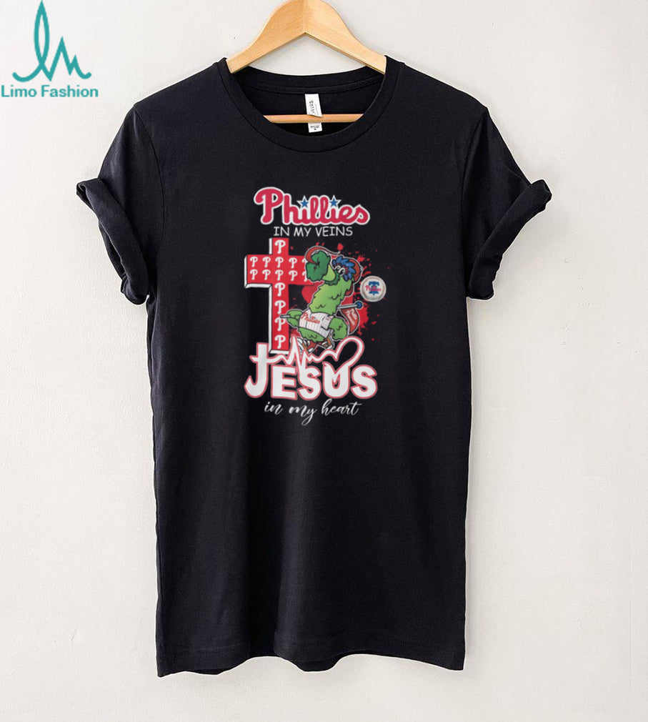 Philadelphia Phillies Phillie Phanatic Mascot Cross Heartbeat Jesus In My Heart T Shirt
