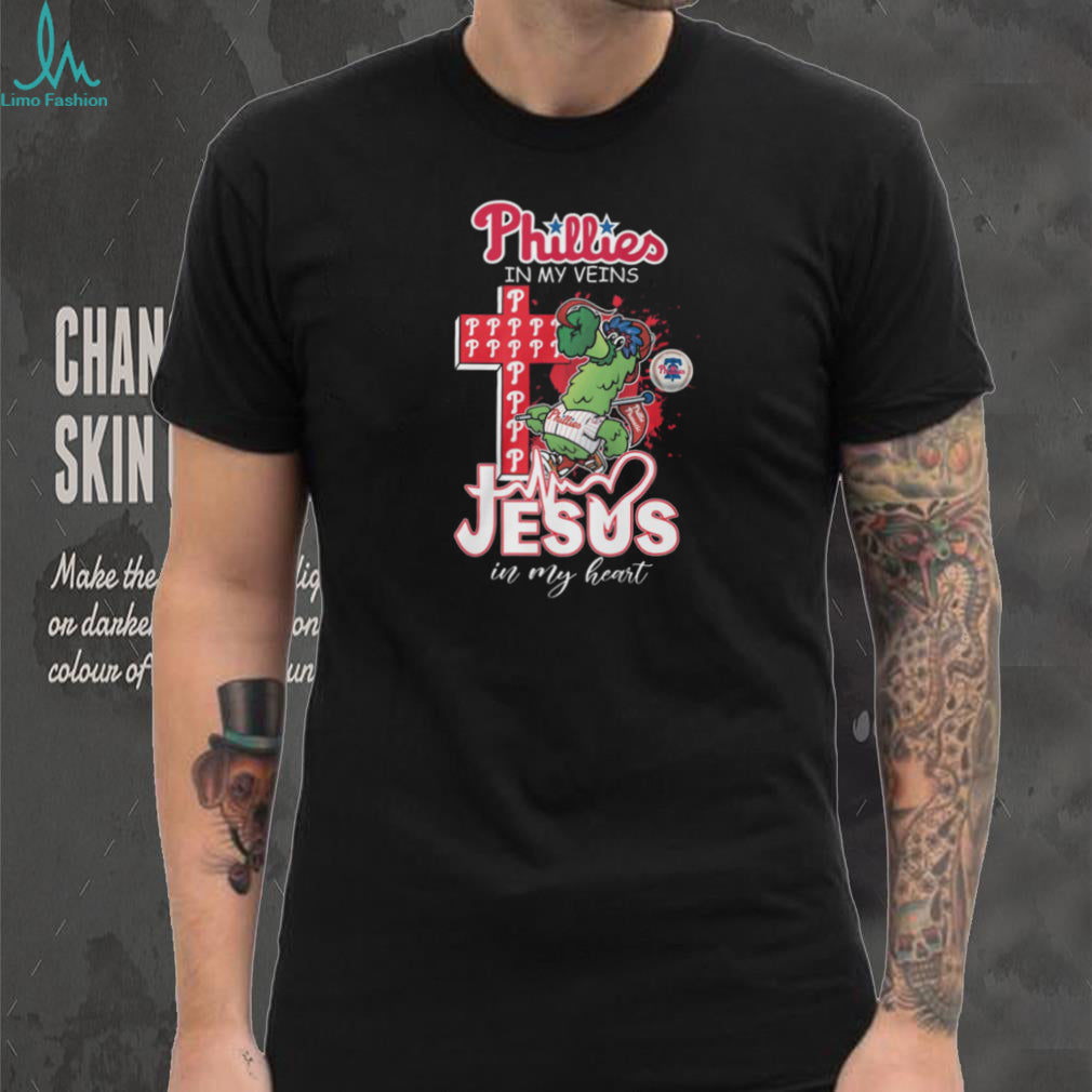 Philadelphia Phillies Phillie Phanatic Mascot Cross Heartbeat Jesus In My Heart T Shirt