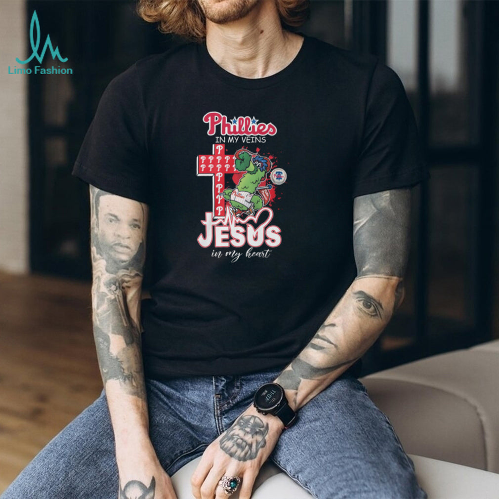Philadelphia Phillies Phillie Phanatic Mascot Cross Heartbeat Jesus In My Heart T Shirt