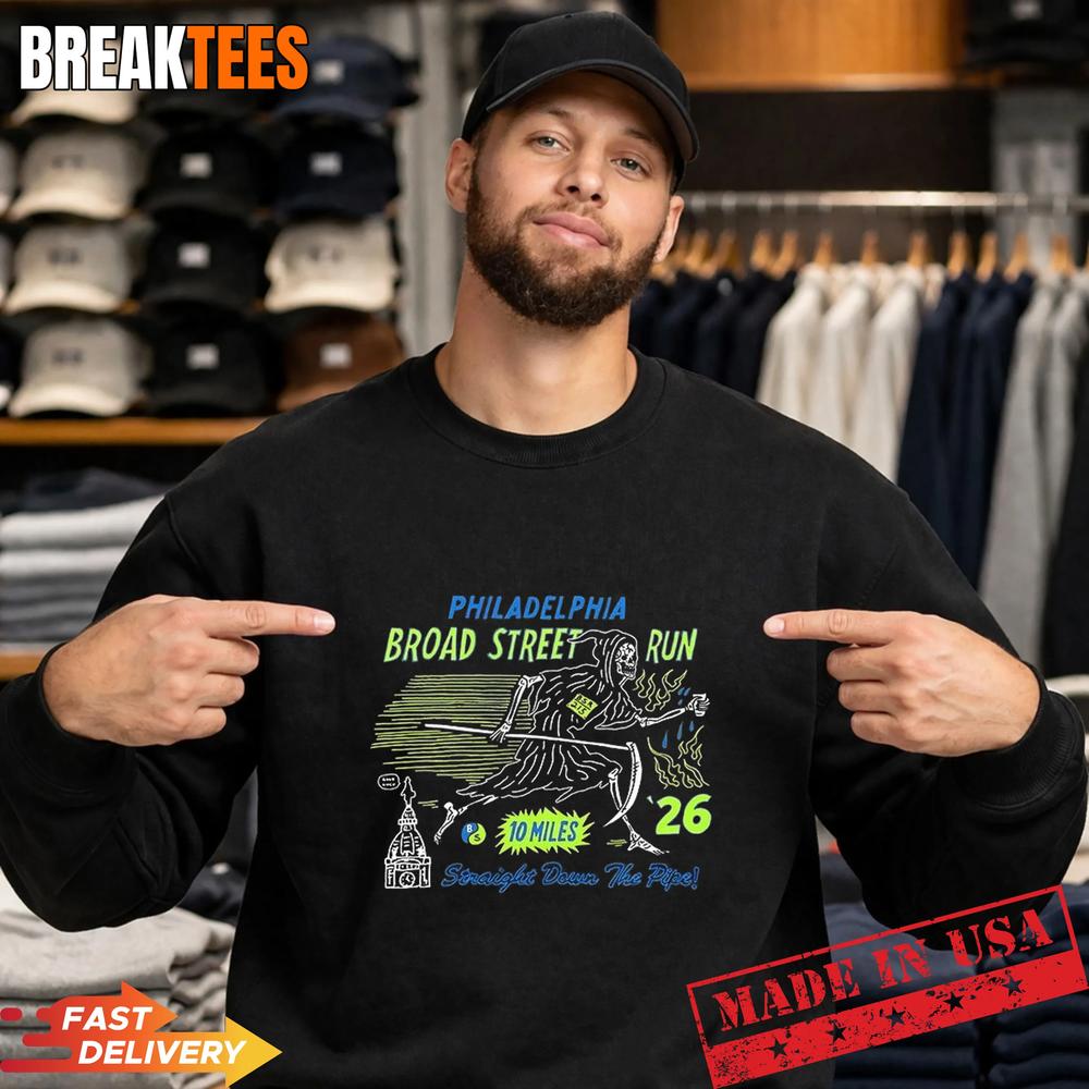 Philadelphia broad street run straight down the pipe 10 miles Grim Reaper T-Shirt