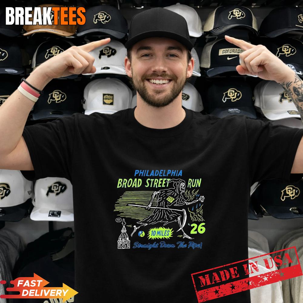 Philadelphia broad street run straight down the pipe 10 miles Grim Reaper T-Shirt