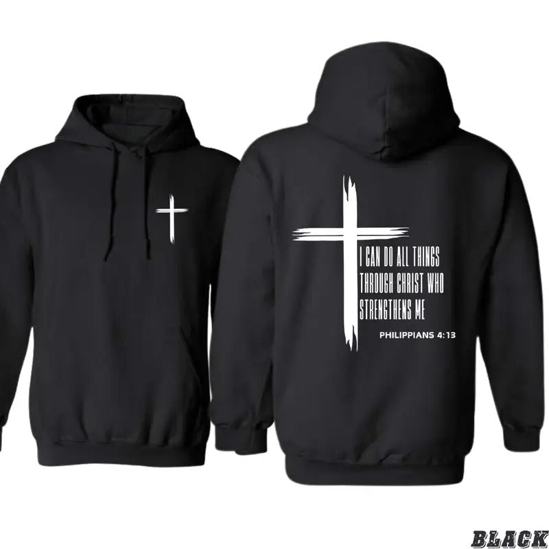 Philippians 4:13 Inspirational Christian Cross Graphic Unisex Hoodie for Comfort and Spiritual Strength - tiktok shop...