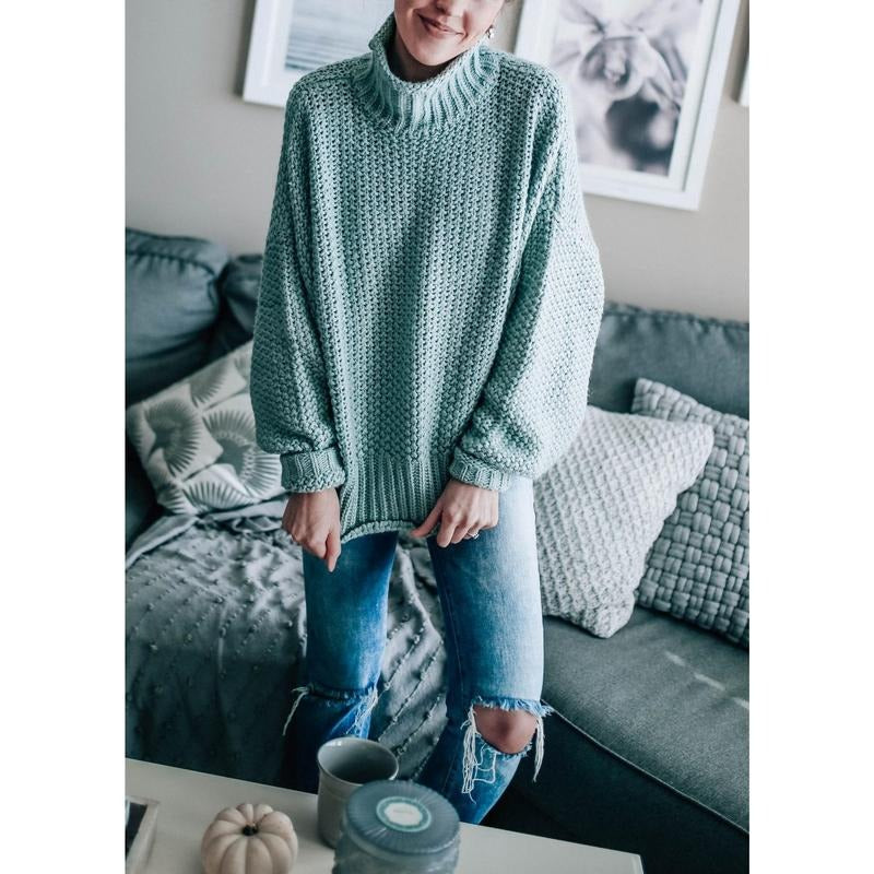 PiePieBuy Womens Oversized Sweaters Turtleneck Batwing Sleeve Chunky Knit Loose Pullover Tops Grey X-Large T-Shirts,...