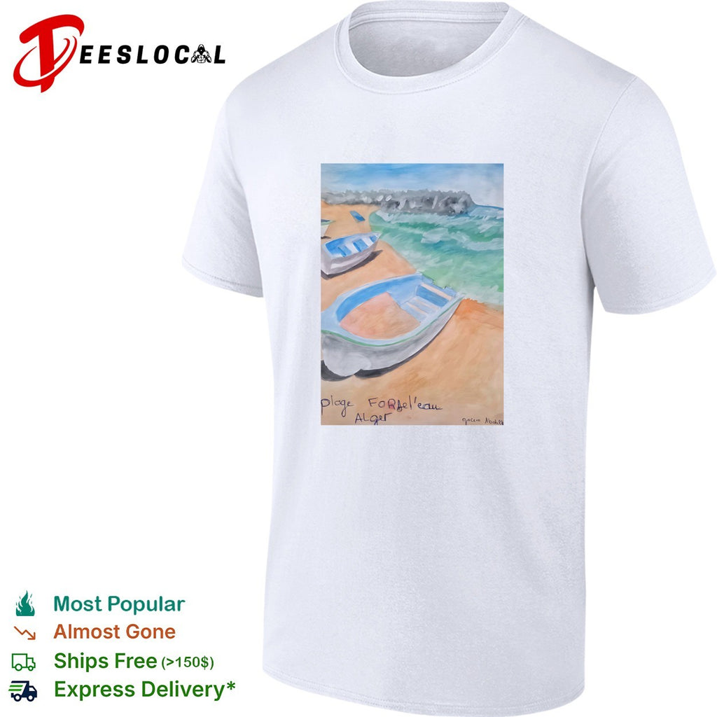 Plage Fondbel’eau Alger watercolor boats shirt
