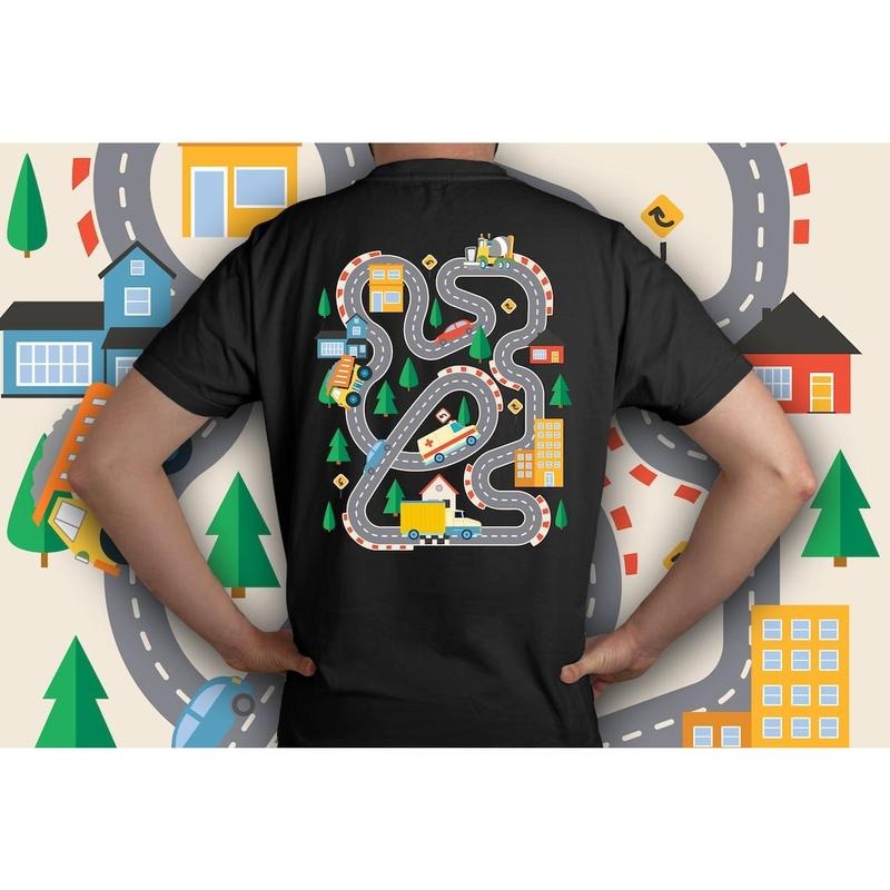 Play Car Race On Dad's T-shirt, Mat Road Car Race Track T-Shirt, Dad Mom Father's Day Family Gift Hoodie, Sweatshirt