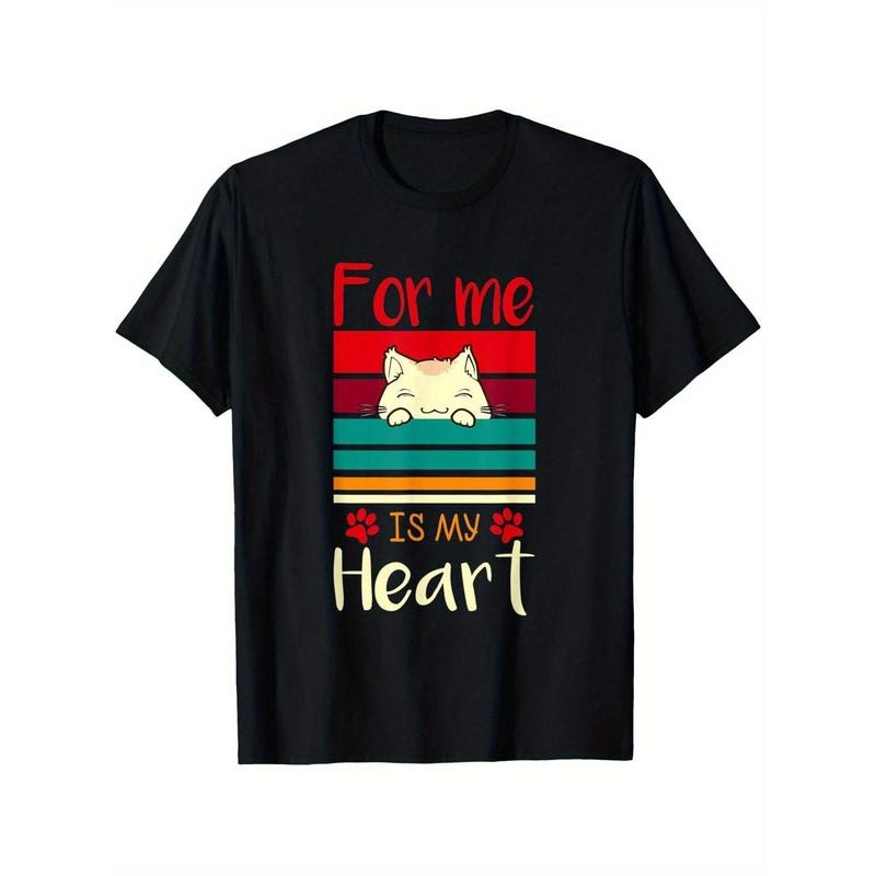 Playful Cat Lover Tee With Vibrant Stripes And Adorable Sleeping Cat Graphic In Soft Breathable Cotton For Casual Comfort...
