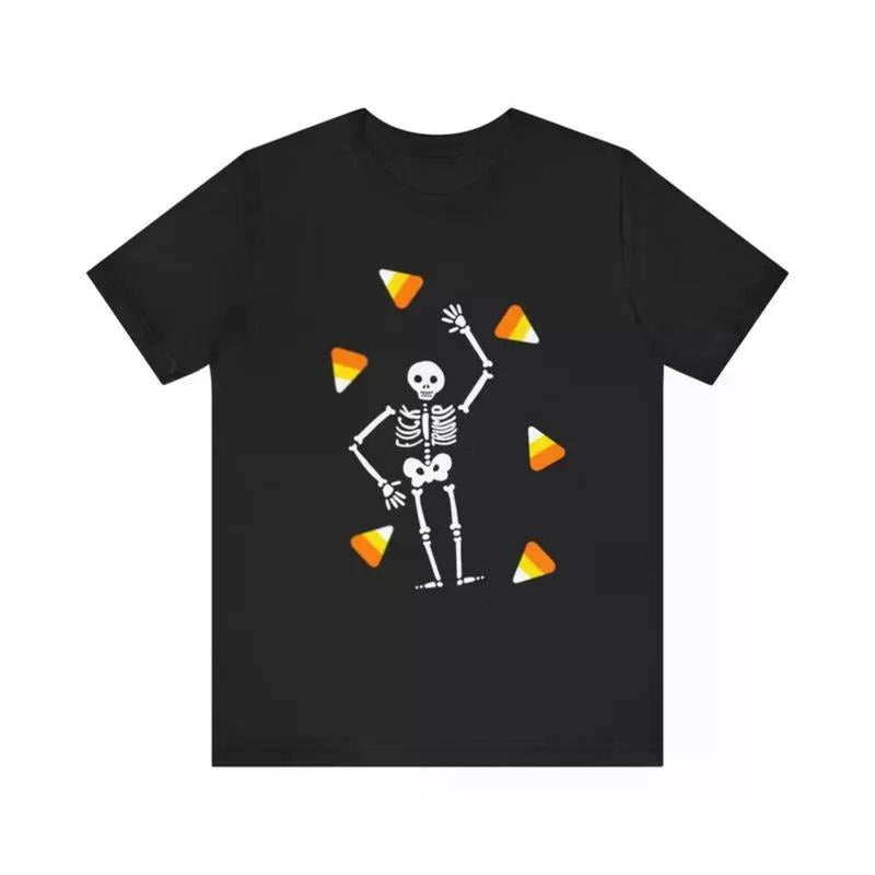Playful Halloween Skeleton Candy T-Shirt Fun Unisex Short Sleeve Top for Spooky Celebrations and Parties Hoodie, Sweatshirt