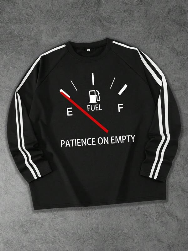 "Please wait patiently for fuel when the car is empty" printed two bars slanted shoulder casual trendy brand street style...
