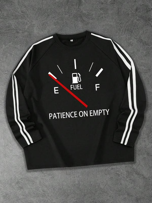 "Please wait patiently for fuel when the car is empty" printed two bars slanted shoulder casual trendy brand street style...