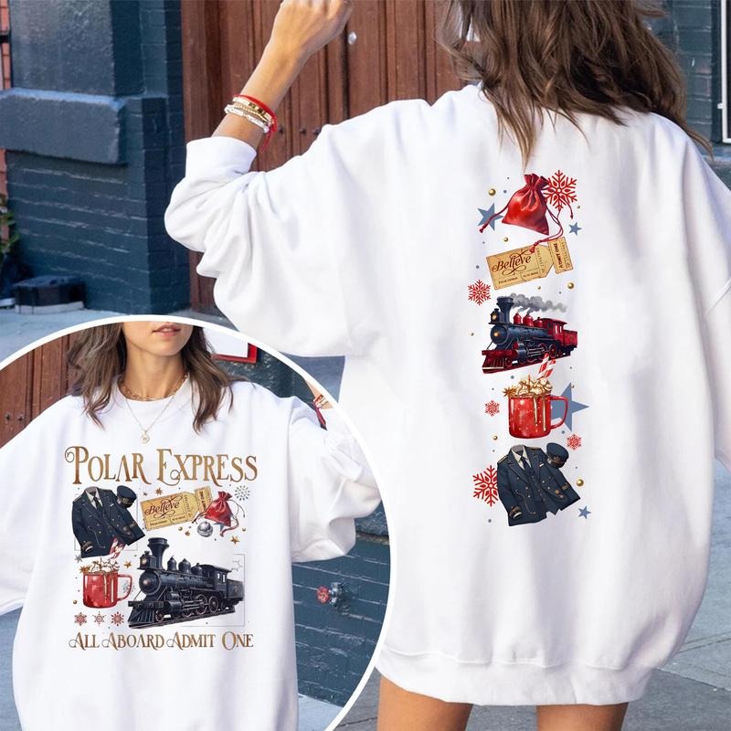 Polar Express 2 Sides Sweatshirt, Polar Express Believe Movie Shirt, Retro 90s Christmas Movies Tee, Christmas...