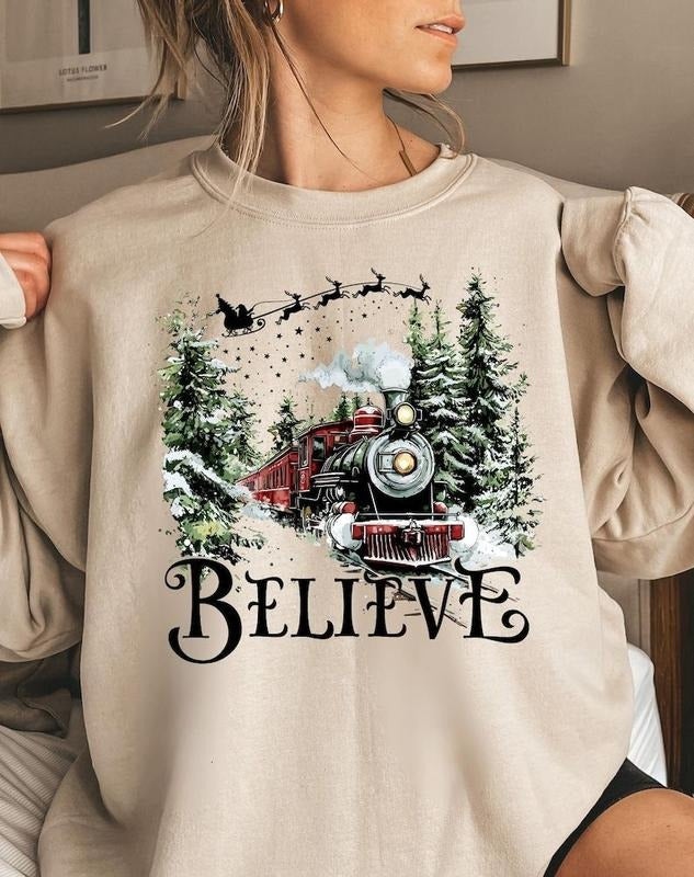 Polar Express Sweatshirt, Christmas Gift, Christmas Believe Sweater, Merry Christmas, Gift Ideas, All Aboard Polar...