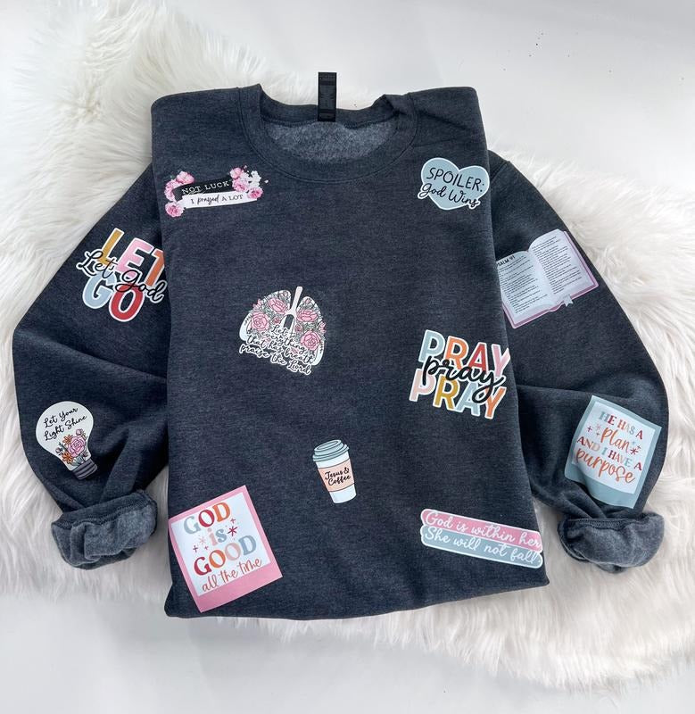 Faith Affirmation Bible Study Christian Sweatshirt or Hoodie with Sleeve Prints Comfy Unisex Tops Oversized Cotton/Poly...